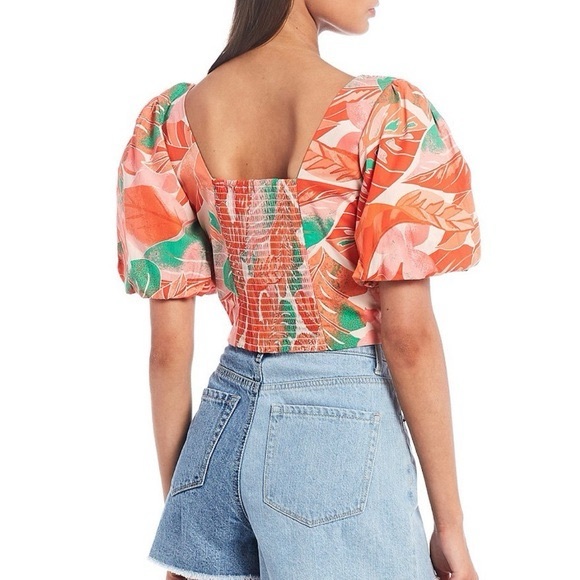 GB Square Neck Print Puff Sleeve Top - Picture 2 of 2